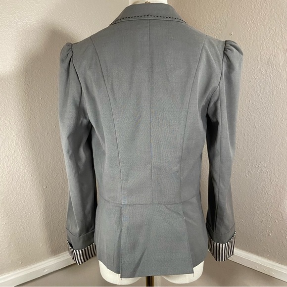 Vintage Candies Gray Cropped Satin Pinstripe Cuffs Blazer Y2K Size Medium - Picture 7 of 10